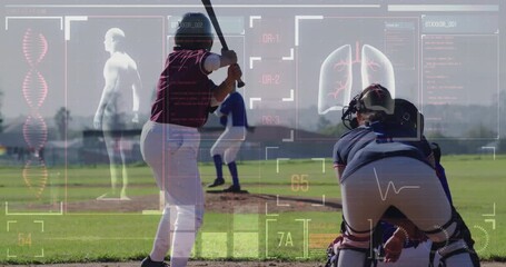 Baseball players in action with medical data animation overlaid - Powered by Adobe