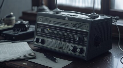 Fototapeta premium A radio sitting on a wooden table
