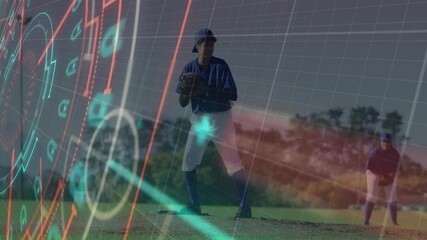 Baseball player on field with data analysis animation overlaid - Powered by Adobe