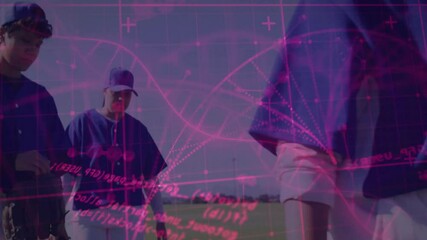 Baseball players on field with scientific data processing animation over them - Powered by Adobe