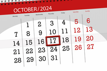 Calendar 2024, deadline, day, month, page, organizer, date, October, thursday, number 17