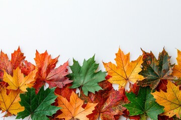 Fototapeta premium Autumn Maple Leaves Flat Lay White Background created with Generative AI