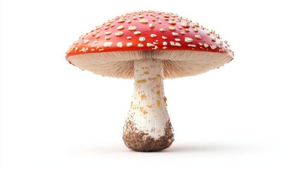 Red and White Mushroom with White Spots Isolated on White Background