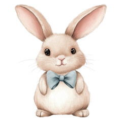 Fototapeta premium Cute and fluffy rabbit wearing a blue bow tie, perfect for Easter themes or children's illustrations.