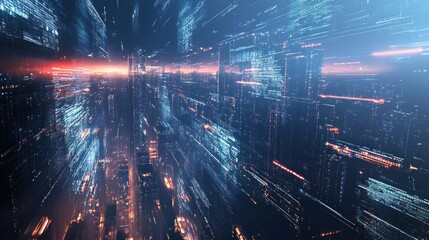 Fototapeta premium Digital Cityscape: A Futuristic Vision of Urban Technology