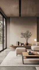 Fototapeta premium Japandi-inspired interior with natural light and minimalist design