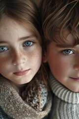 Obraz premium Two young children standing side by side, looking friendly and curious