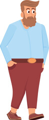 Chubby man walking. Cartoon corpulent body character