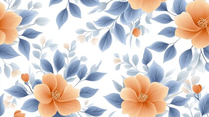 Fototapeta premium Peach and Blue Floral Pattern Seamless Design