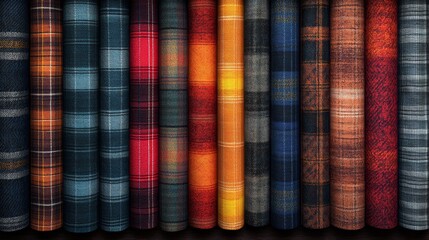 Colorful Plaid Fabric Rolls Background Texture