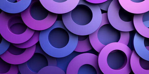 Colorful abstract circles in varying shades of purple and blue create a striking visual texture in a modern design