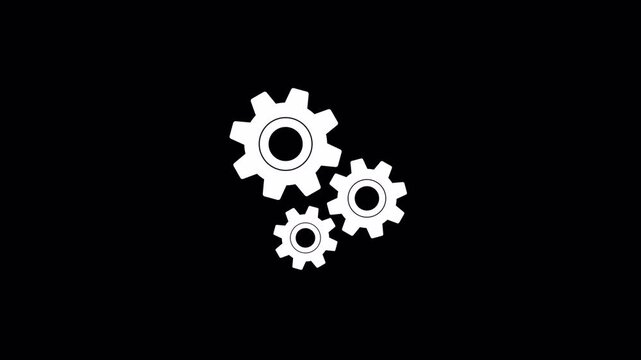 Rotating gears animation on black background. 4k video
