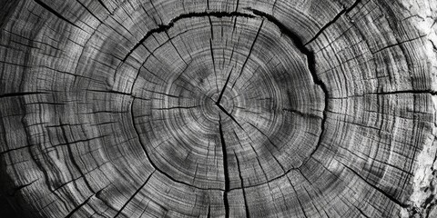 Fototapeta premium Cut wood, warm and gray. detailed texture of a fallen tree stump or trunk in black and white.