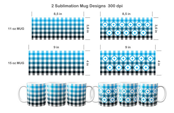 Set of 2 Buffalo plaid patterns. Sublimation template for 11 oz and 15 oz coffee mug.