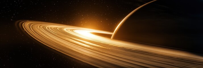 Close-up view of Saturn's upper atmosphere and rings against the backdrop of deep space from low orbit
