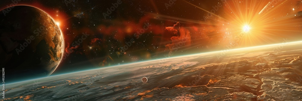 Canvas Prints close-up view of an exoplanet's atmosphere illuminated by its nearby star in a deep space setting