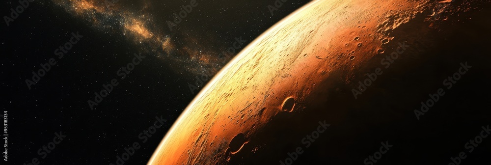 Wall mural view of mars with its upper atmosphere against the backdrop of deep space showcasing the planet's ru