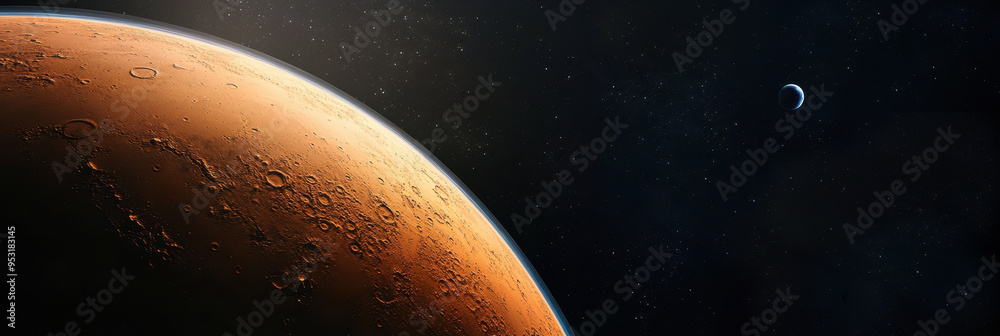 Canvas Prints mars upper atmosphere with earth visible in the distance against the backdrop of black space