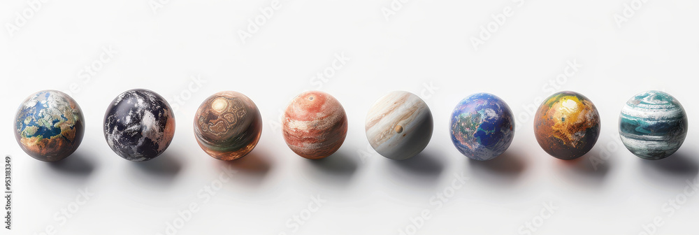 Canvas Prints a diverse collection of realistic exoplanets arranged on a white background showcasing unique textur