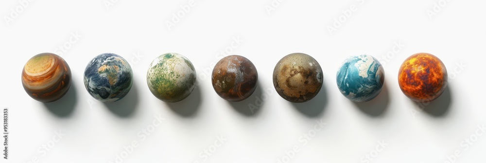 Canvas Prints a variety of realistic exoplanets displayed against a white background showcasing different textures