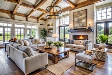 Fototapeta premium Farmhouse interior design of modern living room