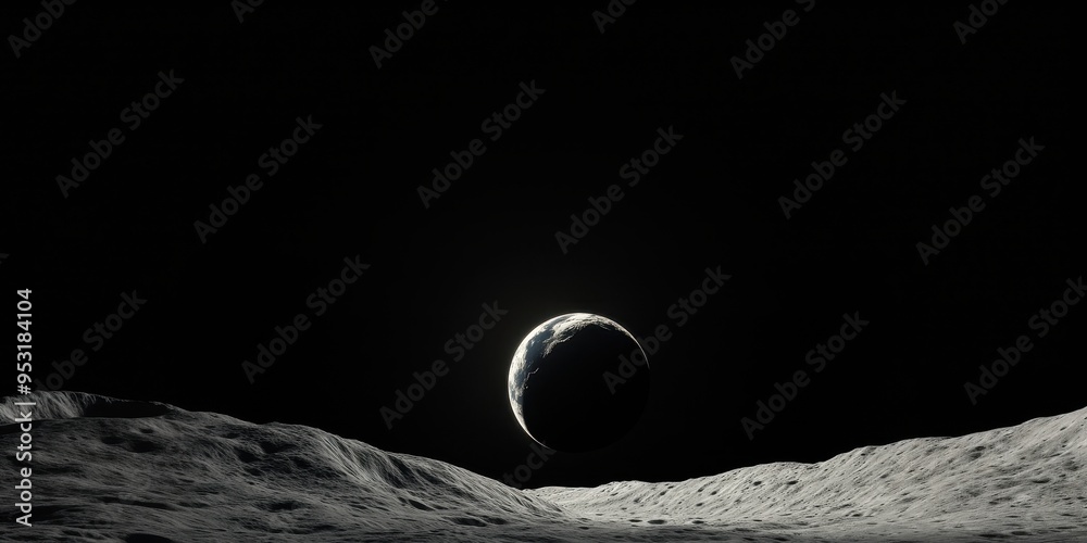 Wall mural view of earth's partial eclipse from the moon's surface