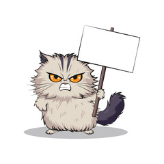 angry cartoon cat holding placard