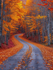 Obraz premium Winding Road Through Vibrant Autumn Forest