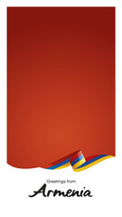 Naklejka premium Greetings from Armenia. Editable Instagram template for Stories and Reels. Social media template page with Armenia flag ribbon and editable frame