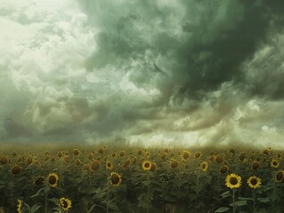 Fototapeta premium Blooming Beauties: Sunflower Fields Captured in Moody 4:3 Aspect Ratio