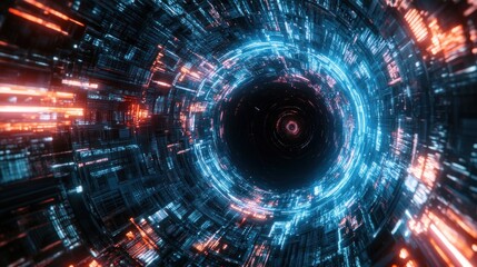 Fototapeta premium Abstract Neon Tunnel - Futuristic Sci-Fi Journey