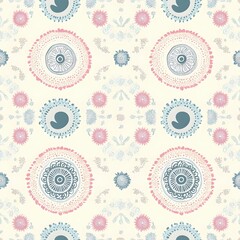 Seamless Yin-Yang Mandala Pattern with Soft Pastel Colors for Serene Wallpaper Background