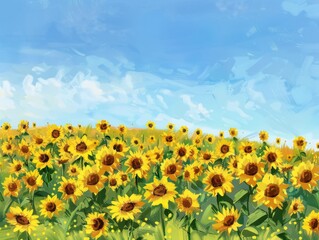 Obraz premium Sun-kissed Sunflowers: A Stunning Scene Under the Clear Blue Sky
