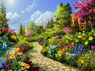 Obraz premium In Full Bloom: A Stunning Garden Flowers 4:3 Spectacle