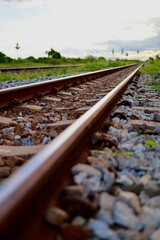Naklejka premium railroad tracks in the countryside railway tracks in the countryside railroad tracks in the forest railroad tracks in the countryside railway tracks in the countryside transport traffic