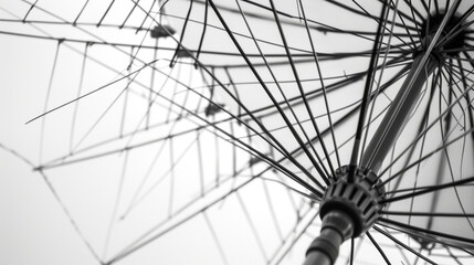 Naklejka premium A close-up of the umbrella's ribs and spokes, focusing on the intricate structure and connection points.