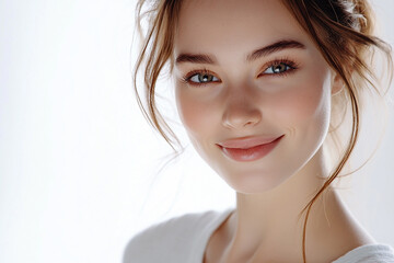 Naklejka premium Portrait of a European American woman, close up on a white background