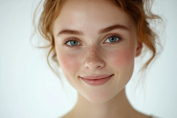 Naklejka premium Portrait of a European American woman, close up on a white background