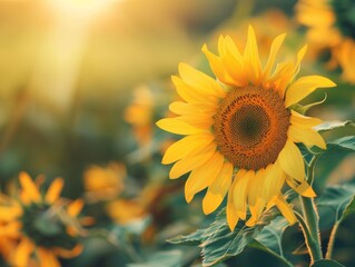 Fototapeta premium Sunflower Splendor: A Vibrant Display of Agricultural Beauty in the Summer Fields