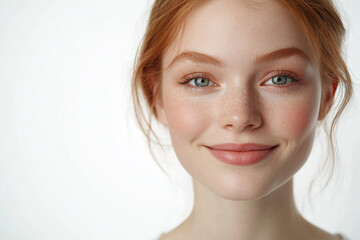 Naklejka premium Portrait of a European American woman, close up on a white background