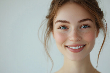 Naklejka premium Portrait of a European American woman, close up on a white background