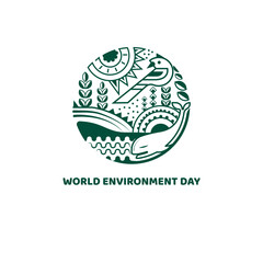 World Environment Day illustration with modern eco geometric nature pattern. Green abstract geometry shape cover background logo