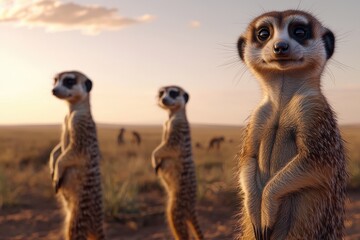 Curious Meerkat Looking at the Camera in the Savanna