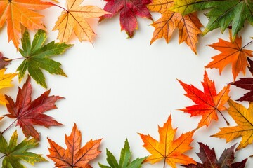 Fototapeta premium Autumn Maple Leaves Flat Lay White Background created with Generative AI