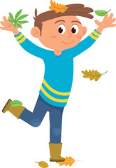 Autumn joy activity. Happy kid playing outdoor