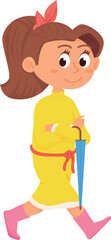 Obraz premium Girl walking with umbrella. Autumn cartoon child character