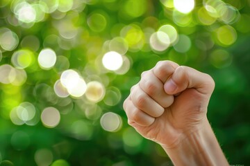 Obraz premium A person's hand with a clenched fist against a blurry background