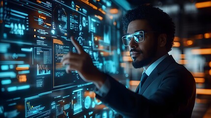 Businessman Interacting with Futuristic Interface