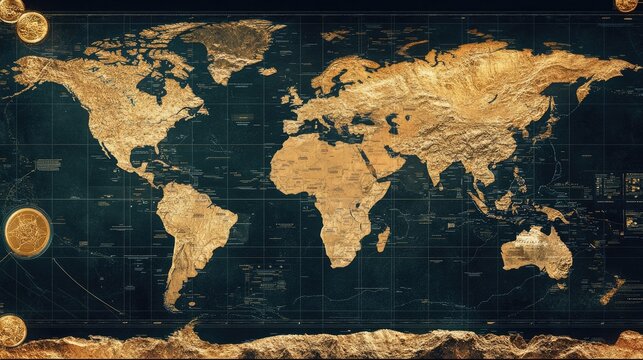 Geopolitical map featuring key locations of gold, cobalt, and lithium resources, emphasizing their global importance.