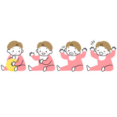 いろいろな表情の座っている赤ちゃんのセット